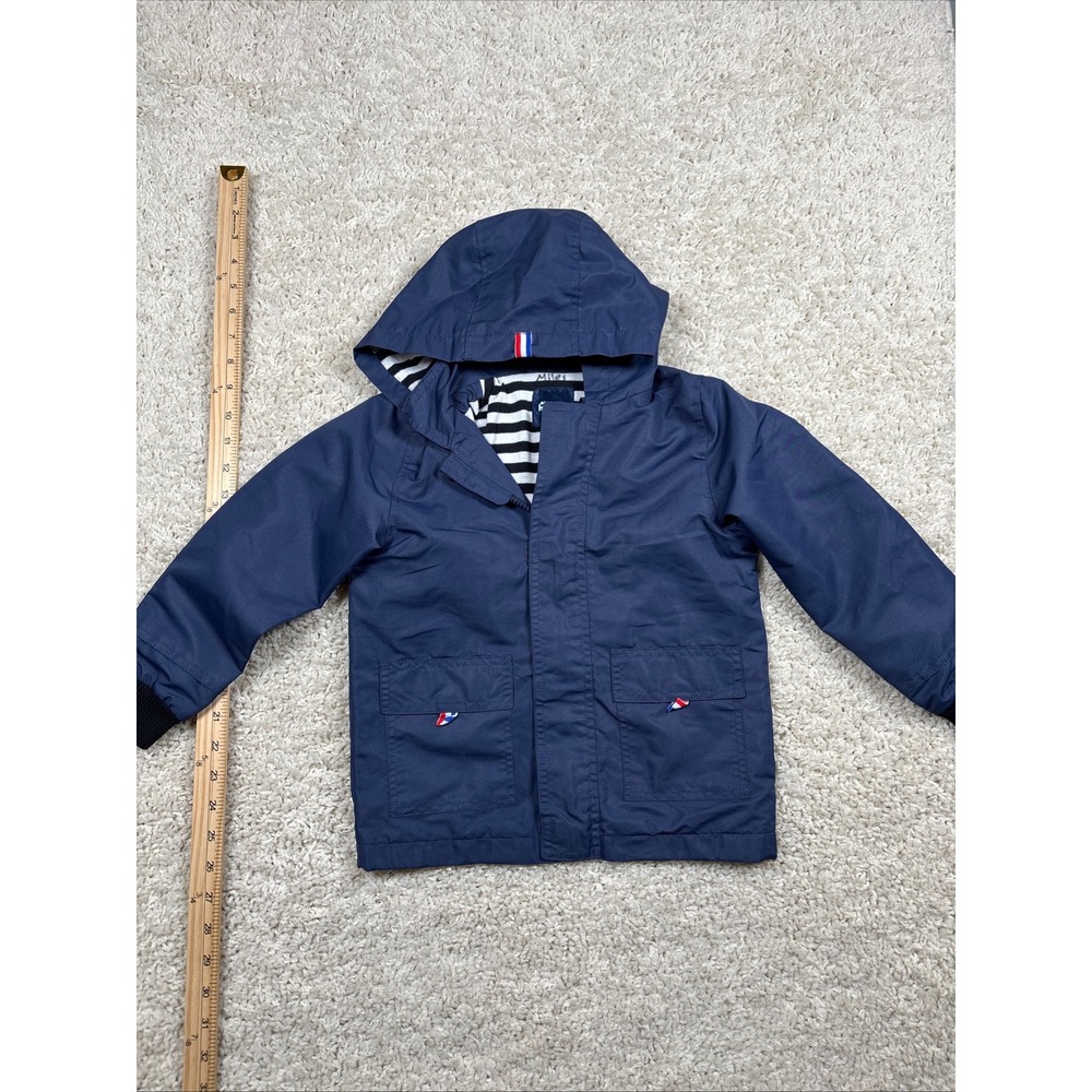 Hiheart‎ Kids Navy Blue Hooded Rain Jacket with Stripe Lining Size 110 4T